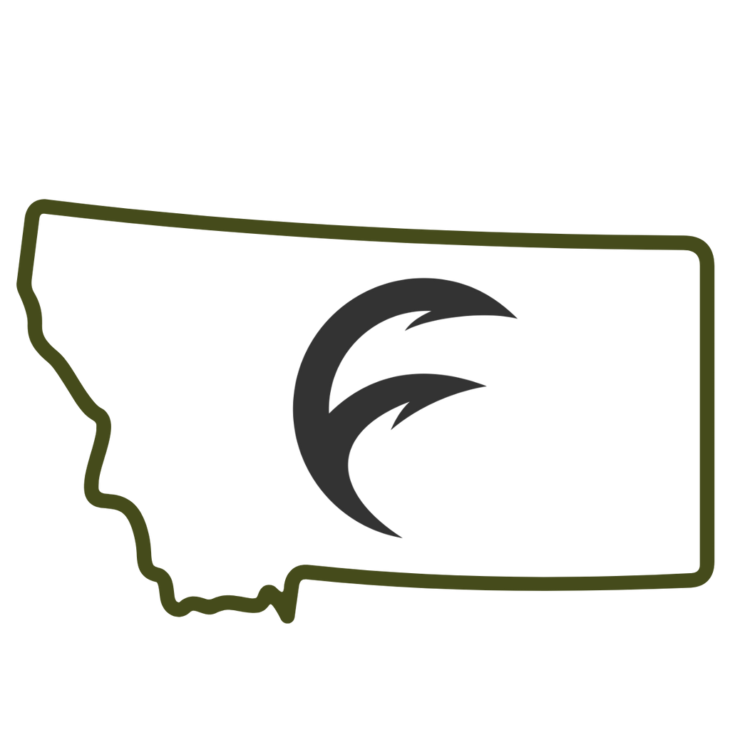 Sample Post #2 - Montana outline with fishing design, representing fishing gear and outdoor adventure.
